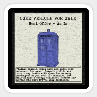 Funny Blue Time Machine Ad Sticker